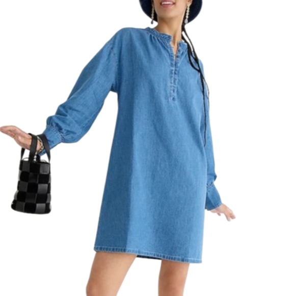 J. Crew Dresses & Skirts - J Crew Denim Dress Size Medium Blue Jeans Long Sleeve 100% Cotton Lightweight